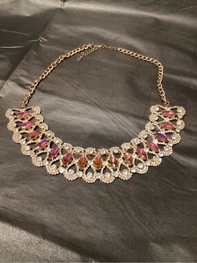 Gold-Tone Pink Crystal Statement Necklace